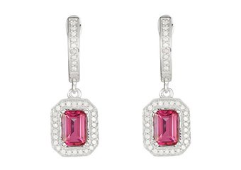 2.75 CARAT PINK TOPAZ DIAMOND DANGLE EARRINGS EMERALD CUT