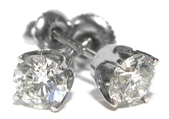 1.5 CARAT BRILLIANT ROUND CUT DIAMOND STUD EARRINGS 14KT WHITE GOLD SI