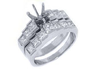 1.7 CARAT WOMENS DIAMOND ENGAGEMENT RING SEMI-MOUNT SET PRINCESS CUT WHITE GOLD