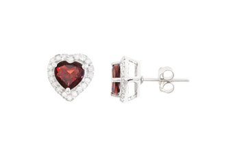 2.28 CARAT GARNET & DIAMOND STUD HALO EARRINGS 6mm HEART SHAPE JAN BIRTH STONE