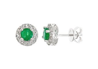 1.42CT EMERALD & TOPAZ HALO STUD EARRINGS 5mm ROUND MAY BIRTH STONE