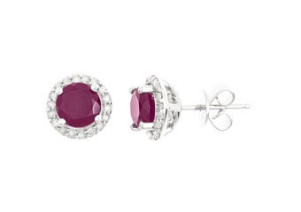 2.27 CARAT RUBY & DIAMOND STUD HALO EARRINGS 6mm ROUND CUT JULY BIRTH STONE