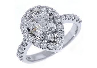 1.37 CARAT WOMENS ANTIQUE PEAR SHAPE DIAMOND HALO ENGAGEMENT RING 14K WHITE GOLD