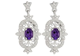 1.84 CARAT AMETHYST DIAMOND DANGLE EARRINGS STERLING SILVER FEBRUARY BIRTHSTONE