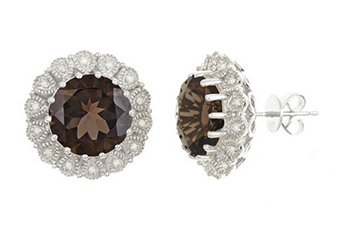 9 CARAT QUARTZ & DIAMOND HALO EARRINGS STERLING SILVER 13mm