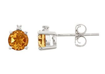 .93 CARAT CITRINE & DIAMOND EARRINGS 5mm ROUND CUT NOVEMBER BIRTH STONE