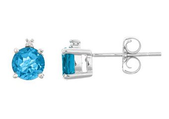 1.13 CARAT BLUE TOPAZ & DIAMOND EARRINGS 5mm ROUND CUT DECEMBER BIRTH STONE