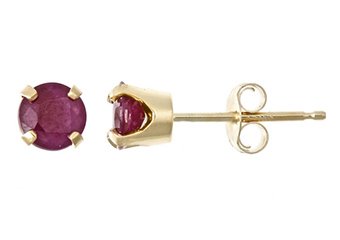 .66 CARAT RUBY STUD EARRINGS 4mm ROUND CUT 14KT YELLOW GOLD JULY BIRTH STONE