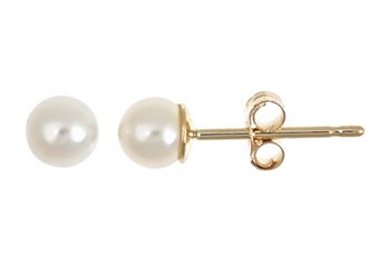 GENUINE PEARL STUD EARRINGS 4mm ROUND CUT 14KT YELLOW GOLD JUNE BIRTH STONE
