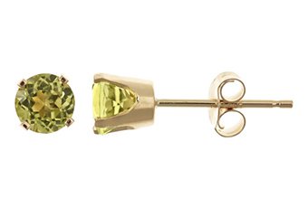 .52 CARAT PERIDOT STUD EARRINGS 4mm ROUND 14KT YELLOW GOLD AUGUST BIRTH STONE
