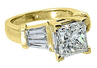 4 CARAT WOMENS DIAMOND ENGAGEMENT RING PRINCESS BAGUETTE CUT YELLOW GOLD SI2-3/I