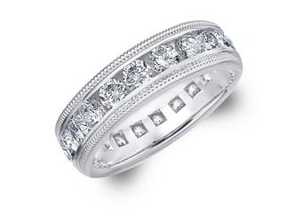 DIAMOND ETERNITY BAND WEDDING RING ROUND 14KT WHITE GOLD 3.00 CARAT MILGRAIN
