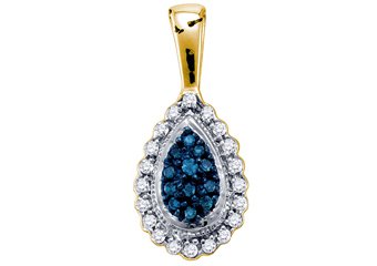 .17 Carat Blue Diamond Pendant Brilliant Round Cut Micro Pave Yellow Gold
