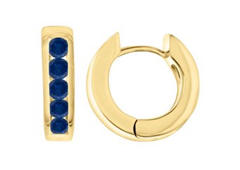 BLUE SAPPHIRE HOOP EARRINGS BRILLIANT ROUND CUT 14KT YELLOW GOLD