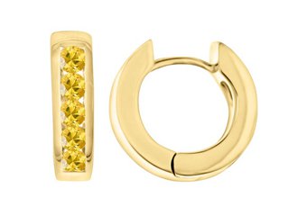 YELLOW SAPPHIRE HOOP EARRINGS BRILLIANT ROUND CUT 14KT YELLOW GOLD
