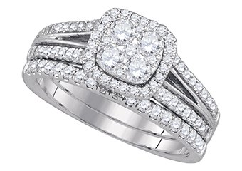 WOMENS DIAMOND ENGAGEMENT HALO RING WEDDING BAND BRIDAL SET CUSHION SHAPE