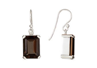 13.5 CARAT SMOKEY QUARTZ DANGLE EARRINGS EMERALD CUT 925 STERLING SILVER