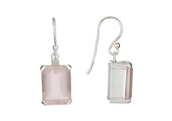 13.5 CARAT ROSE QUARTZ DANGLE EARRINGS EMERALD CUT 925 STERLING SILVER