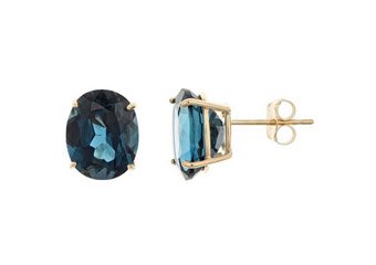 6.4 CARAT LONDON BLUE TOPAZ STUD EARRINGS EAR RINGS OVAL SHAPE 14KT YELLOW GOLD