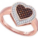 WOMENS HEART SHAPE RED DIAMOND ENGAGEMENT PROMISE HALO RING ROSE GOLD