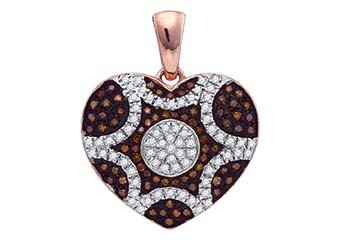 1/3 Carat Red & White Diamond Heart Pendant Round Cut Rose Gold