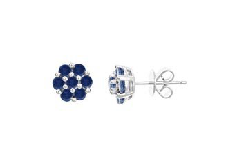 1.26 CARAT BLUE SAPPHIRE FLOWER SHAPE STUD EARRINGS 8mm WHITE GOLD