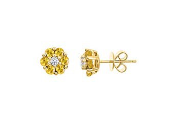 1.21 CARAT ROUND CUT YELLOW SAPPHIRE & DIAMOND STUD EARRINGS 14KT YELLOW GOLD