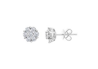 1 CARAT BRILLIANT ROUND CUT CLUSTER SHAPE DIAMOND STUD EARRINGS 14KT WHITE GOLD