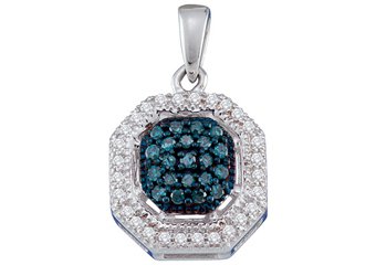 .20 Carat Blue Diamond Hexagon Pendant Brilliant Round Cut White Gold