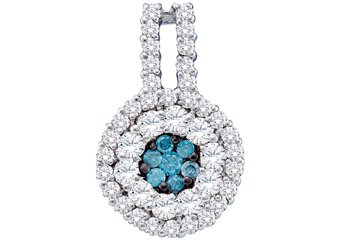 1 Carat Blue Diamond Pendant Brilliant Round Cut White Gold