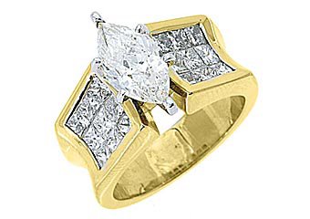 4 CARAT WOMENS DIAMOND ENGAGEMENT RING MARQUISE PRINCESS INVISIBLE YELLOW GOLD