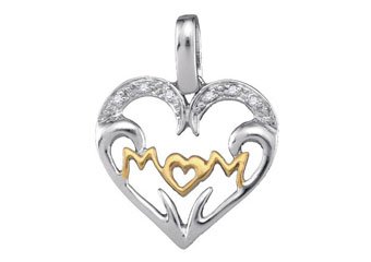 Diamond Mom Pendant Mothers Day Gift 925 Sterling Silver .03 Carats