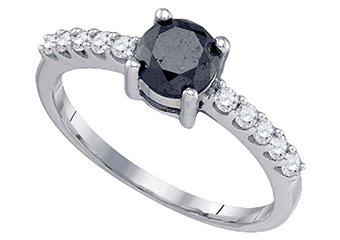 1 CARAT BLACK DIAMOND ENGAGEMENT RING BRILLIANT ROUND CUT WHITE GOLD