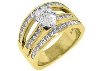 3 CARAT WOMENS DIAMOND ENGAGEMENT WEDDING RING PEAR SHAPE PRINCESS YELLOW GOLD
