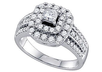 1 CARAT WOMENS DIAMOND ENGAGEMENT HALO RING PRINCESS CUT SHAPE WHITE GOLD