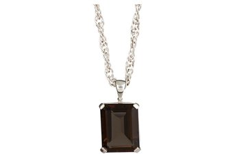 SMOKEY QUARTZ PENDANT 16x12MM EMERALD SHAPE 925 SILVER w 18" CHAIN