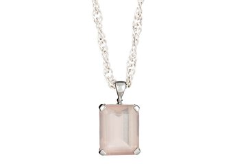 ROSE QUARTZ PENDANT 16x12MM EMERALD SHAPE 925 SILVER w 18" CHAIN