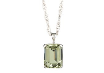 GREEN AMETHYST PENDANT 16x12MM EMERALD SHAPE 925 SILVER w 18" CHAIN