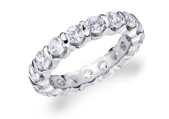 DIAMOND ETERNITY BAND WEDDING RING ROUND BAR SET 14K WHITE GOLD 3.00 CARATS