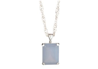 BLUE CHALCEDONY PENDANT 16x12MM EMERALD SHAPE 925 SILVER w 18" CHAIN