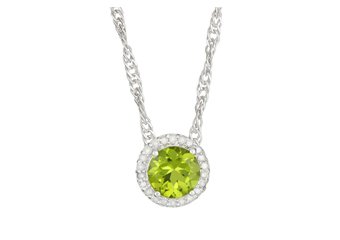 PERIDOT & DIAMOND HALO PENDANT 7mm BRILLIANT ROUND CUT 925 SILVER w 18" CHAIN