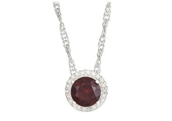 GARNET & DIAMOND HALO PENDANT 7mm BRILLIANT ROUND CUT 925 SILVER w 18" CHAIN