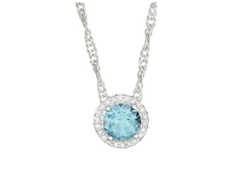 BLUE TOPAZ & DIAMOND HALO PENDANT 7mm BRILLIANT ROUND CUT 925 SILVER w 18" CHAIN