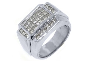 MENS 2.71 CARAT PRINCESS SQUARE CUT DIAMOND RING WEDDING BAND 14KT WHITE GOLD