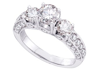 2.5 CARAT WOMENS 3-STONE PAST PRESENT FUTURE DIAMOND RING ROUND CUT WHITE GOLD