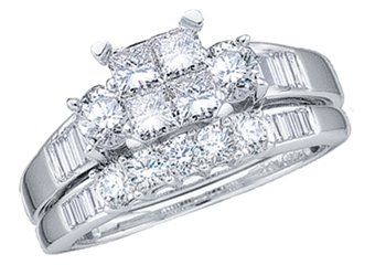 WOMENS DIAMOND ENGAGEMENT RING WEDDING BAND BRIDAL SET INVISIBLE PRINCESS CUT