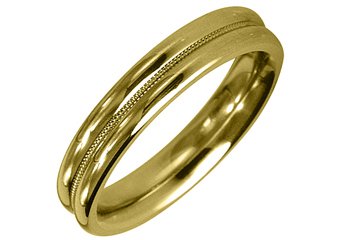 MENS WEDDING BAND ENGAGEMENT RING YELLOW GOLD HIGH GLOSS MILGRAIN 4mm