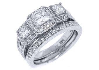 2CT WOMENS DIAMOND ENGAGEMENT RING WEDDING BAND BRIDAL SET PRINCESS WHITE GOLD