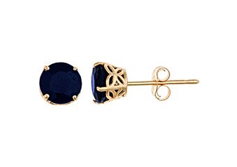 1.4 CARAT SAPPHIRE STUD EARRINGS 5mm ROUND 14K YELLOW GOLD SEPTEMBER BIRTH STONE