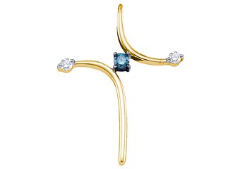 .27 Carat Blue Diamond Cross Pendant Brilliant Round Cut Yellow Gold